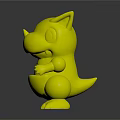 Orange Cartoon Dinosaur Toy Figure With Yellow Belly Red Body White Claws On Black Background