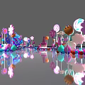 Vibrant Candy Themed Interactive Zone With Lollipop Flower Decor And Reflective Floor 3d model