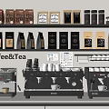 Coffee Tea Themed Kitchen Appliances Setup With Espresso Machines And Product Displays