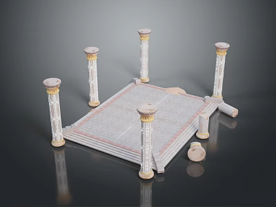 Ancient Ruins Scenery Featuring Square Stone Platform White Gold Columns Textured Ground And Reflections 3d model