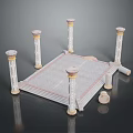 Ancient Ruins Scenery Featuring Square Stone Platform White Gold Columns Textured Ground And Reflections 3d model
