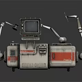 Retro Futuristic Industrial Equipment With Digital Display Control Panel And Red Accents Mechanical Arm