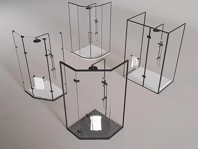 Various Design Shower Enclosures With Glass Doors And Black Frames Shower Head 3d model