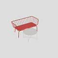 Red Metal Frame Double Sofa With Striped Design And White Round Side Table