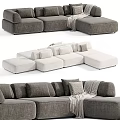 Modern Sectional Sofa in Gray and Beige with Comfortable Cushions and Throw Blanket 3d model