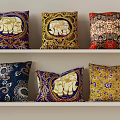 Colorful Decorative Throw Pillows With Various Patterns On Shelf 3d model