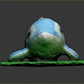 Blue Plush Whale Stuffed Toy On Green Mat With Soft Fabric