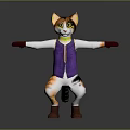 Animated Game Movie Cat Character With Colorful Fur Purple Vest Red Gloves And Brown Boots