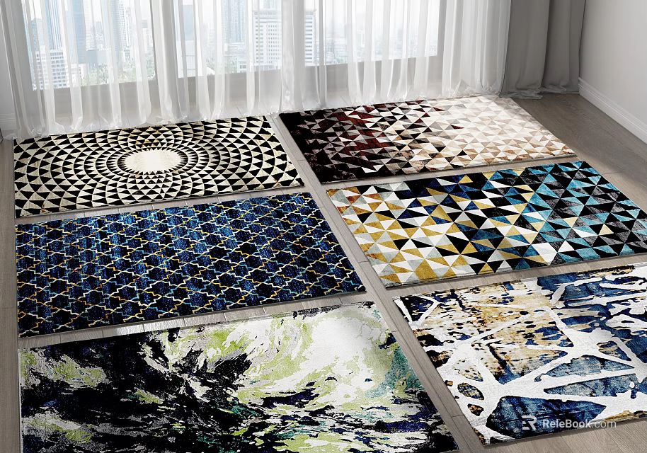 Square Rugs With Various Stylish Patterns For Modern Home Interior Decor 3d model