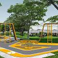 Modern Commercial Landscape With Trees Lawn Plaza Seating Areas And Playground