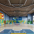 Indoor Basketball Court Gym With Colorful Walls And Modern Lighting