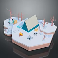Winter Camping Scene With Blue Tent Campfire Bare Trees And Snowy Ground