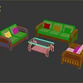 Orange Frame Living Room Furniture Set With Sofa Armchairs And Coffee Table