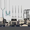 Collection of Wooden Fitness Equipment With Hanging Straps Gymnastic Rings Kettlebell And Exercise Mat