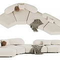 Cozy Cream Casual Modular Sofa Set with Soft Cushions and Throw Blanket 3d model
