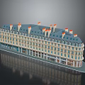 Classical European Style Multi story Building With Blue Roof Orange Chimneys And Curved Design