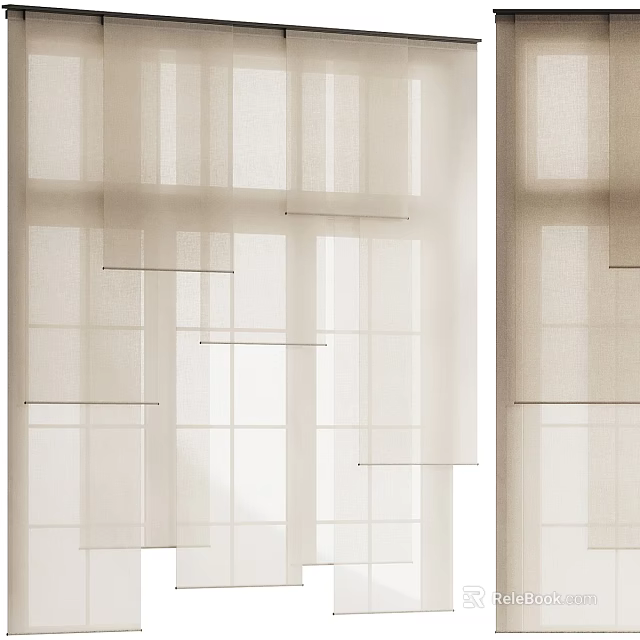 White Sheer Curtains For Window Interior With Light Filtering Translucent Fabric 3d model 