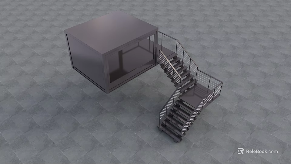 Modern Elevator Aisle Design With Spiral Staircase And Gray Square Flooring 3d model 