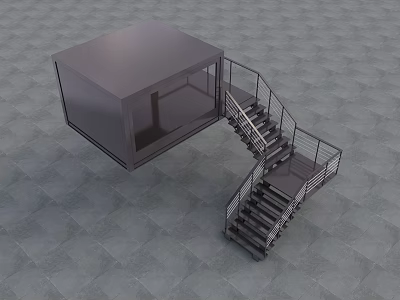 Modern Elevator Aisle Design With Spiral Staircase And Gray Square Flooring 3d model