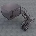 Modern Elevator Aisle Design With Spiral Staircase And Gray Square Flooring