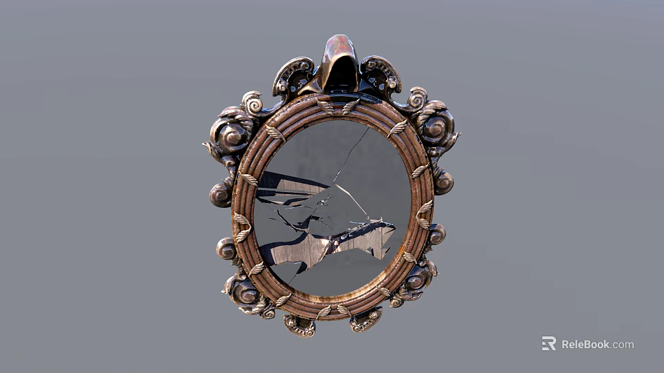 Vintage Decorative Mirror With Ornate Metal Frame And Intricate Carvings 3d model 
