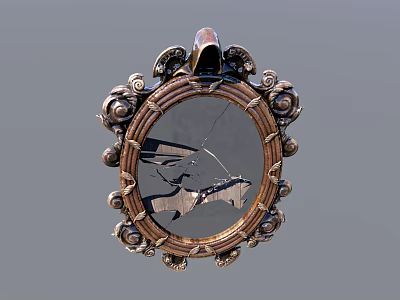 Vintage Decorative Mirror With Ornate Metal Frame And Intricate Carvings 3d model