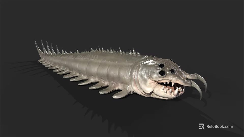 Prehistoric Fantasy Creature Model With Spikes Multiple Legs Large Eyes Sharp Teeth 3d model 