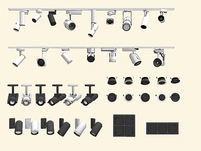 Modern Downlights and Spotlights with Various Styles Black and White Recessed Track Designs 3d model