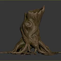 Natural Wooden Tree Stump Decorative Piece with Intricate Roots and Mossy Surface