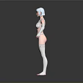 3D Female Character Model Wearing White Strappy Outfit With Short Hair And Gray Background