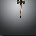 Double Edged Axe With Silver Metal Head And Brown Wooden Handle