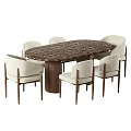 Modern Upholstered Dining Chairs With Wooden Legs And Oval Marble Tabletop