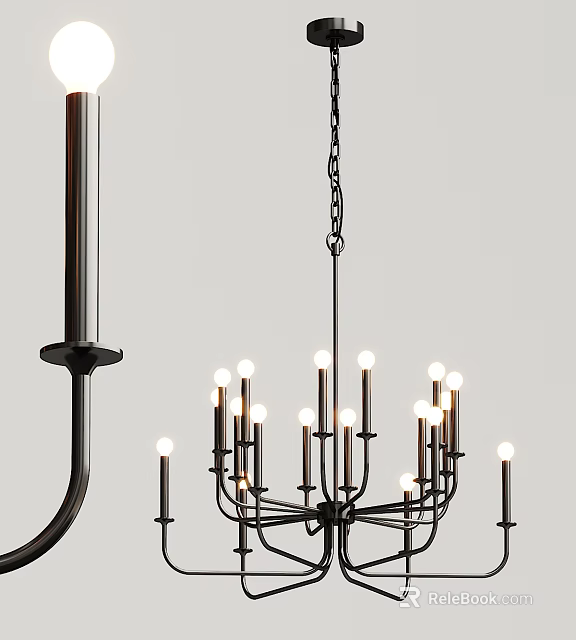Modern Black Metal Chandelier Design With Multiple Light Arms And Hanging Chain 3d model 