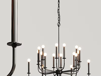 Modern Black Metal Chandelier Design With Multiple Light Arms And Hanging Chain 3d model