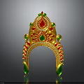 Traditional Ornate Golden Headdress With Red And Green Gemstone Embellishments Intricate Design