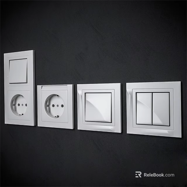 Contemporary Square Switch Panels Featuring Sockets And Toggle Switches For Home 3d model 