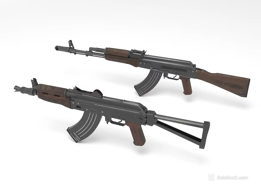 Two Classic Assault Rifles Featuring Wooden Stocks Black Metal Bodies And Tactical Design Elements 3d model 