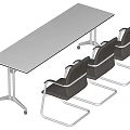 Modern Office Meeting Table Glass Top And Four Black Chairs With Metal Frames