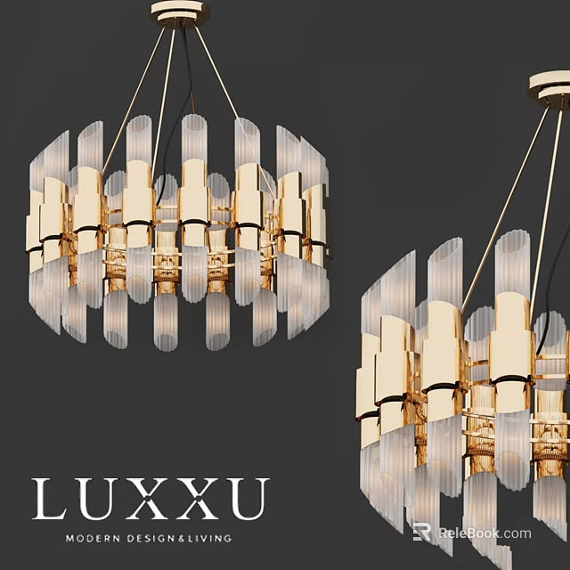 Modern Luxury Chandelier With Golden Frame And Transparent Glass Shades Design 3d model 