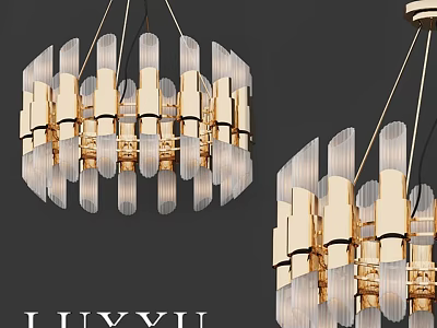 Modern Luxury Chandelier With Golden Frame And Transparent Glass Shades Design 3d model