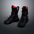 Functional Black Everyday Boots With Red Top And Adjustable Straps 3d model
