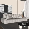 Modern White Leather Sofa and Coffee Table Set with Decorative Pillows 3d model