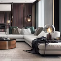 Luxurious Modern Living Room With White Sectional Sofa And Round Coffee Table