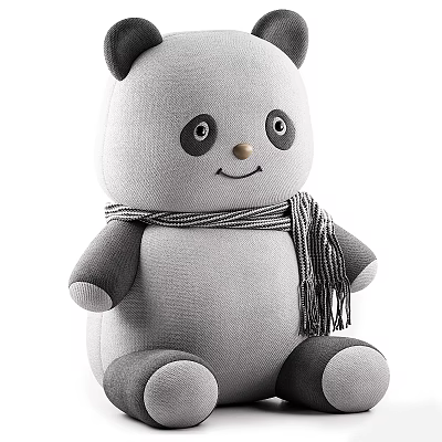 Cute Plush Panda Doll With Striped Scarf And Gray Accents 3d model Cute Plush Panda Doll With Striped Scarf And Gray Accents 3d model