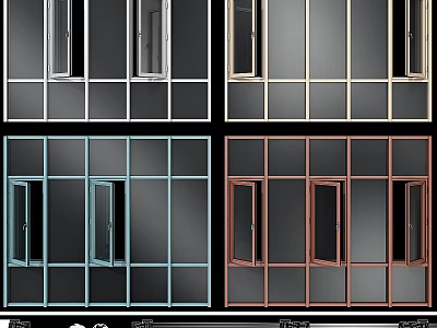 Various Colored Window And Door Frame Designs With Glass Panels 3d model