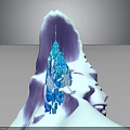 Iceberg Structure With Blue Icy Crystal Building Inside Snow Covered Mountain Peak And Dark Background
