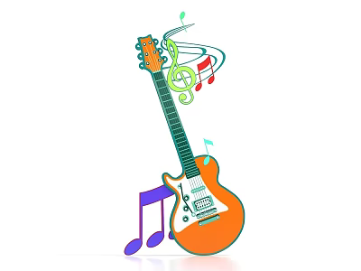 Colorful Electric Guitar Design With Musical Notes And Treble Clef Music Symbols 3d model