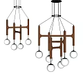 Modern Wooden Frame Chandelier With White Spherical Bulbs And Geometric Design