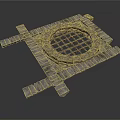 Ancient Stone Structure With Circular Grid Design And Crossed Slabs 3d model