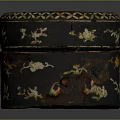 Black Round Decorative Storage Box With Gold Floral Patterns And Traditional Design